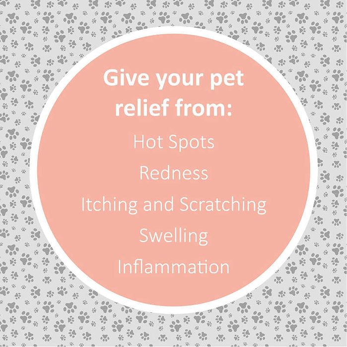 Veterinary Formula Clinical Care Hot Spot & Itch Relief Medicated Spray  banner showing product benefits.