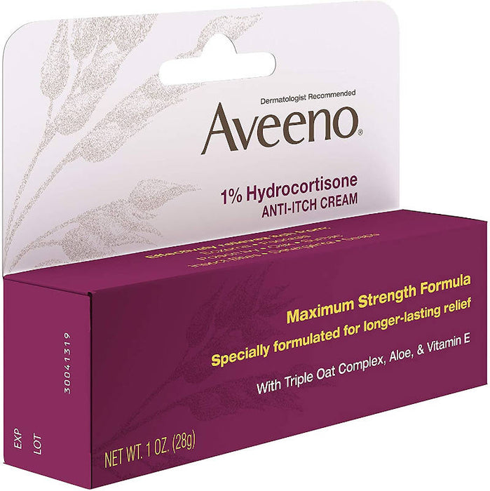 Aveeno Maximum Strength 1% Hydrocortisone Anti-Itch Cream outer packaging side view image