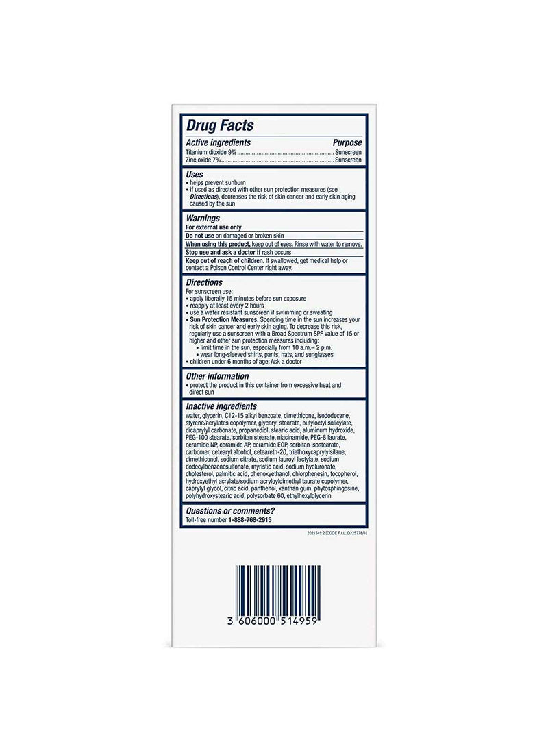 CeraVe Hydrating Face Sunscreen SPF 50, Lightweight Mineral Sunscreen, 2.5 Fl Oz