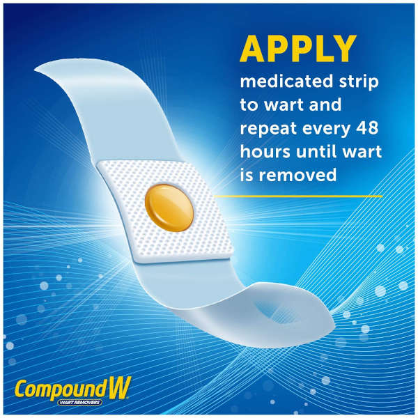 Compound W Invisible Strips Wart Remover Banner stating apply and repeat every 48 hours
