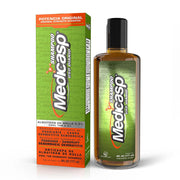 Medicasp Coal Tar Shampoo 6 Oz Outer Packaging And Product Bottle In Front Of White Background