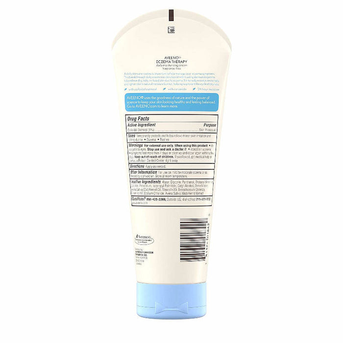 Aveeno Eczema Therapy UK Daily Moisturizing Cream usage instructions on reverse of product packaging