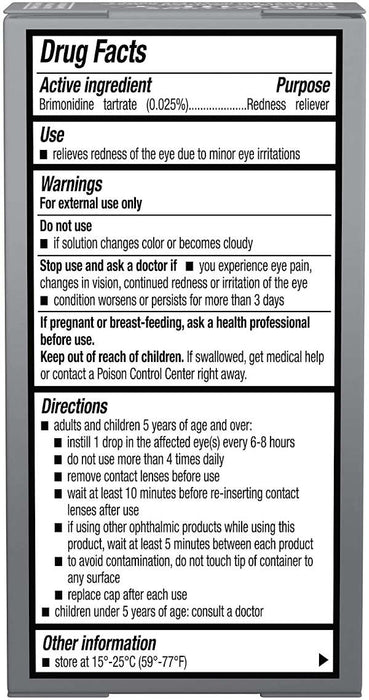 Lumify Eye Drops UK Redness Reliver Eye Drops 7.5ml usage instructions on reverse of outer packaging