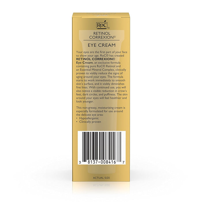 RoC Retinol Correxion Anti-Aging Eye Cream 0.5 fl oz usage instructions on reverse of outer packaging
