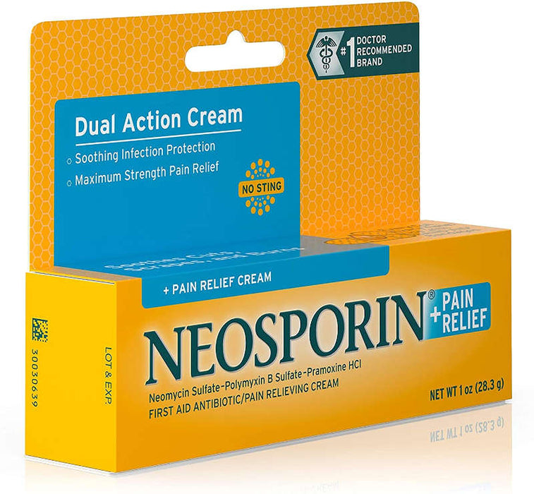 Neosporin + Pain Relief Dual Action Cream, 1 Oz side image of outer packaging