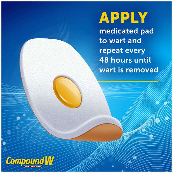 Compound W Maximum Strength One Step Plantar Foot Pads banner showing basic instructions.