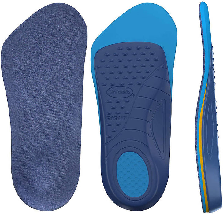 Dr. Scholl's Pain Relief Shoe Insoles Orthotics For Arthritis Pain top, bottom and side view of the insoles