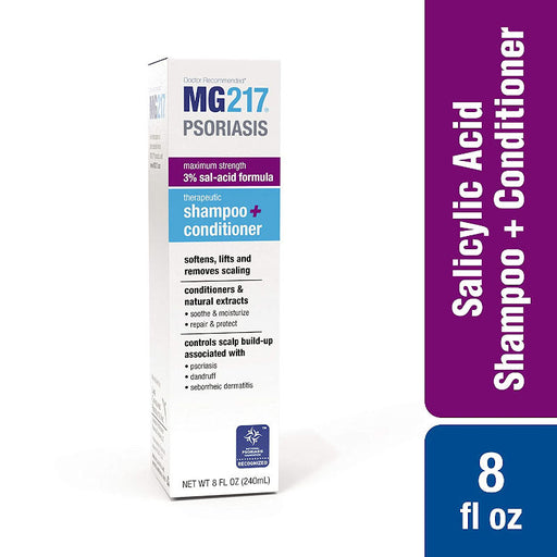 MG217 Psoriasis 3% Salicylic Acid Therapeutic 2 in 1 Shampoo and Conditioner - 8 oz outer packaging product banner