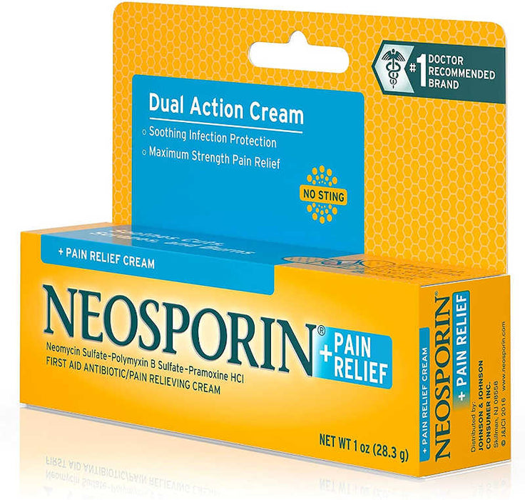 Neosporin + Pain Relief Dual Action Cream, 1 Oz side image of outer packagaing