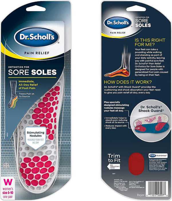 Dr. Scholl's Pain Relief Orthotics For Sore Soles - women front and back outer packaging