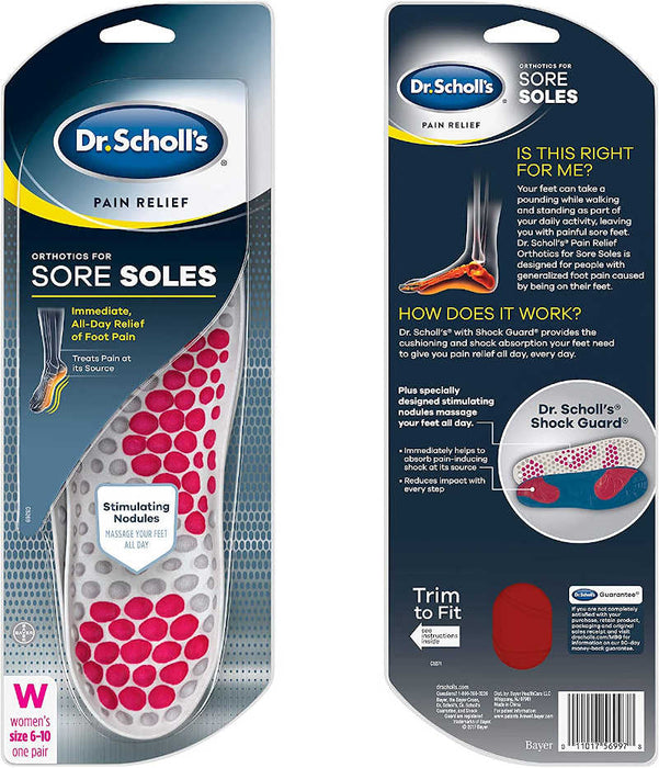 Dr. Scholl's Pain Relief Orthotics For Sore Soles - women front and back outer packaging