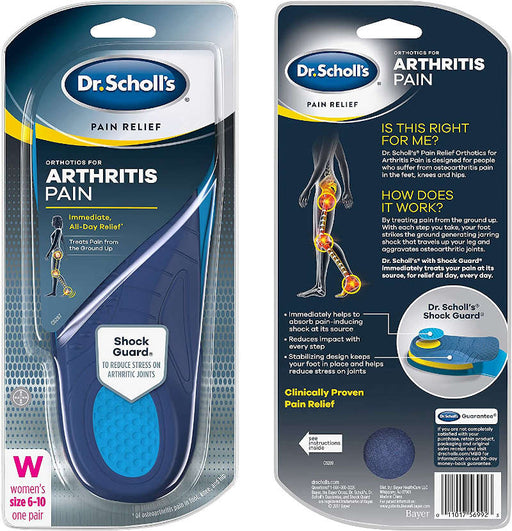Dr. Scholl's Pain Relief Shoe Insoles Orthotics For Arthritis Pain front and back of product packaging