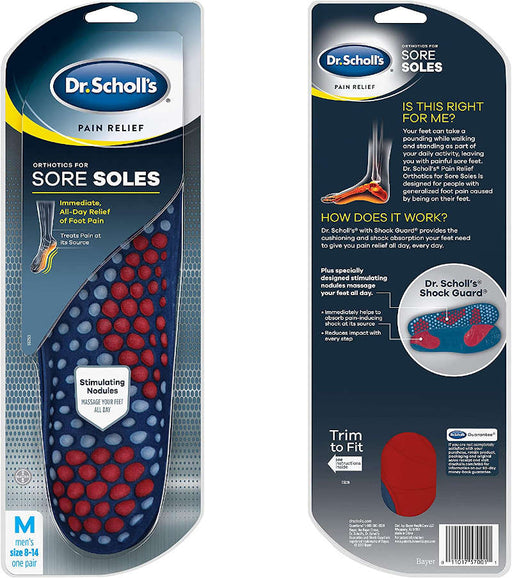 Dr. Scholl's Pain Relief Orthotics For Sore Soles - Men front and back outer packaging