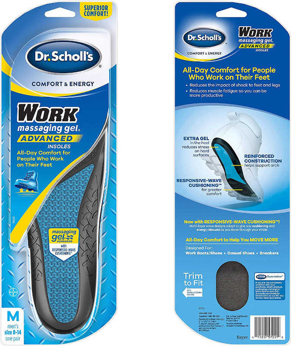 DR. Scholl's Comfort & Energy Work  Advanced Insoles men front and reverse of product packaging