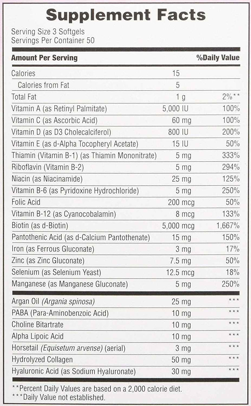 Nature's Bounty Extra Strength Hair, Skin & Nails Biotin Argan Oil Infused Rapid Release Liquid Softgels UK