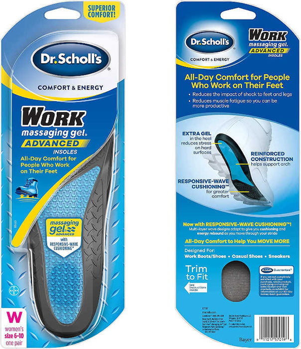 DR. Scholl's Comfort & Energy Work  Advanced Insoles women front and reverse of product packaging 
