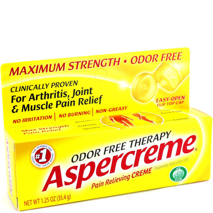 Aspercreme Maximum Strength Pain Relieving Creme 1.25 oz outer packaging side view