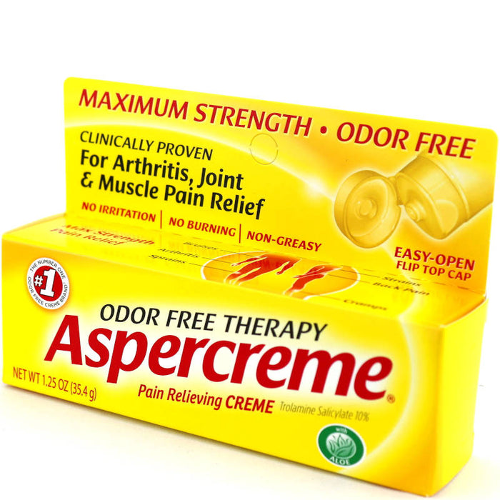 Aspercreme Maximum Strength Pain Relieving Creme 1.25 oz outer packaging image from side