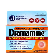 Dramamine Chewable Tablets Motion Sickness Relief, 8 Count. Orange Flavour