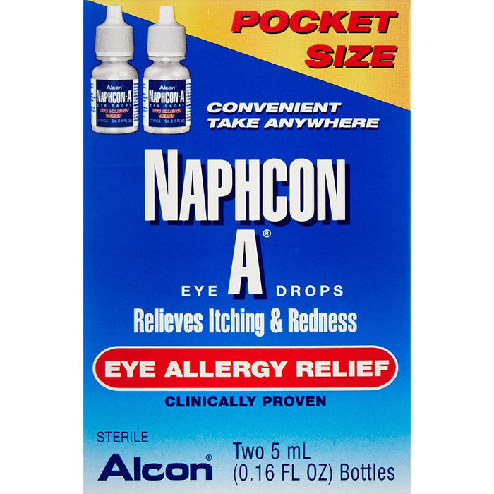 Naphcon-A Allergy Eye Drops twin pack product outer packaging in front of white background