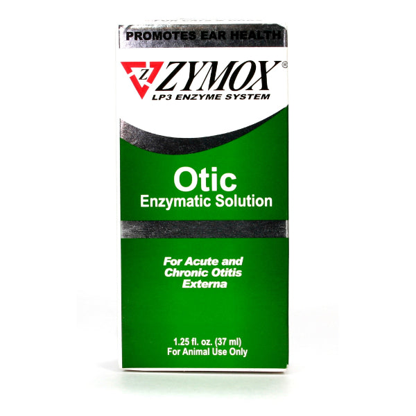 Zymox Otic Pet Ear Treatment Without Hydrocortisone 1.25 fl oz outer packaging in front of white backdrop