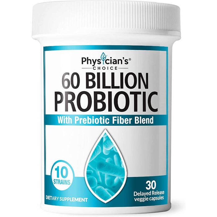 Physician's Choice Probiotics 60 Billion CFU 30 Capsules Inner Container In Front Of White Background.