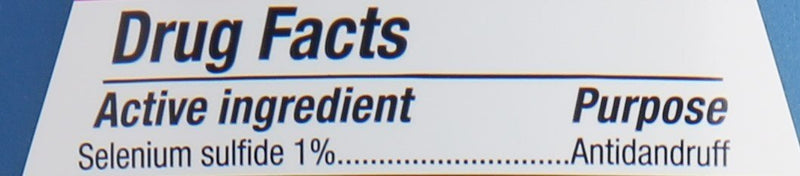 Selsun Blue Medicated Maximum Strength Dandruff Shampoo 11 oz ingredients list on reverse of bottle