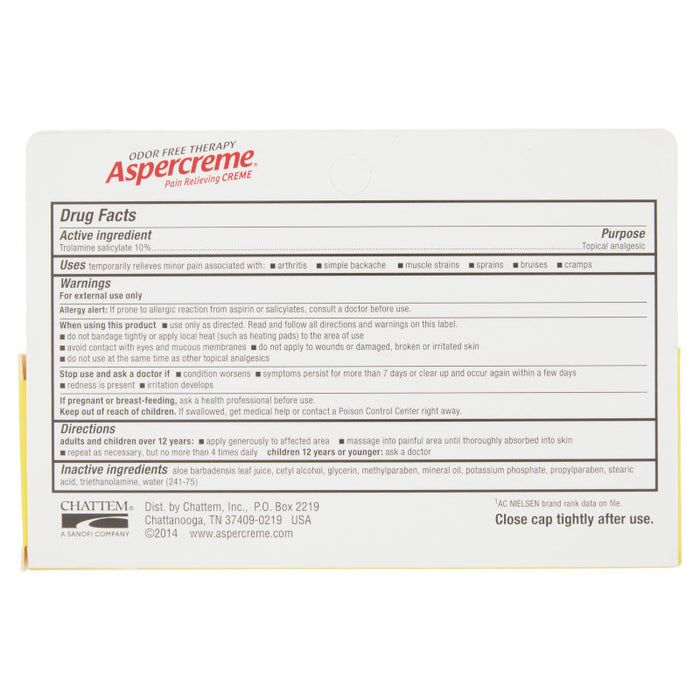 Aspercreme Maximum Strength Pain Relieving Creme usage instructions on outer packaging