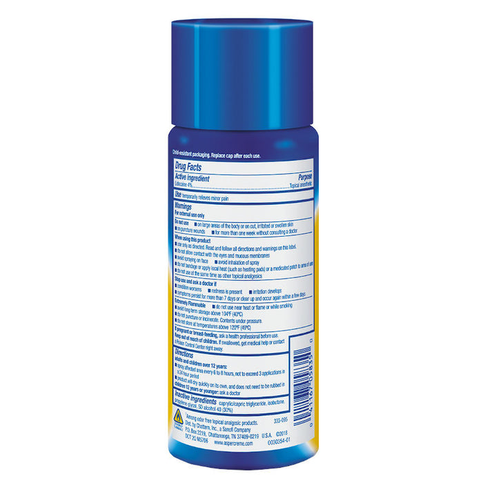 Aspercreme Pain Relief Spray, Max Strength 4% Lidocaine, 4 oz usage instructions on reverse of product