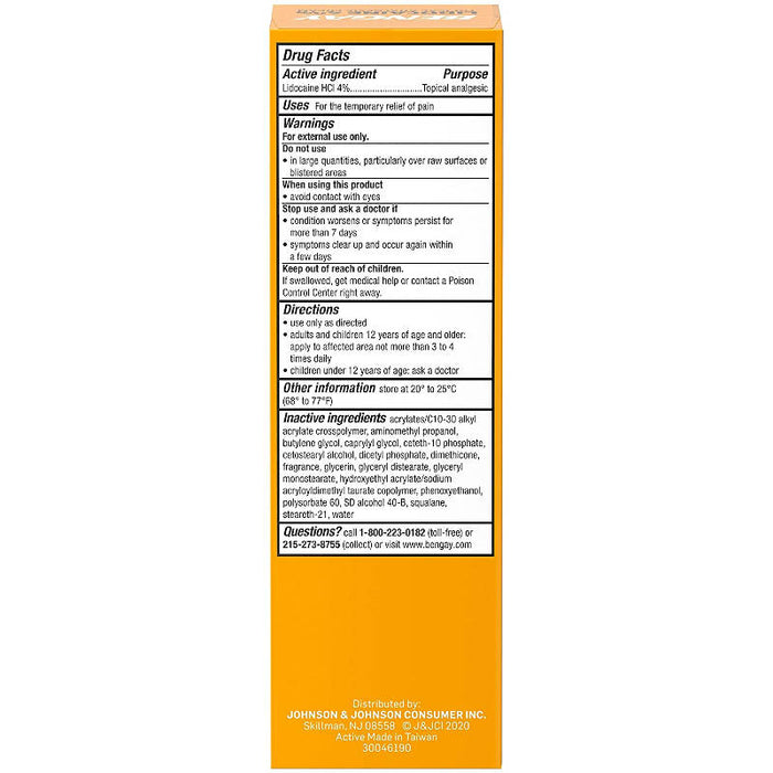 Bengay Pain Relieving 4% Lidocaine Cream Topical Analgesic, Ginger Citrus Scent, 3 oz usage instructions on reverse of product packaging