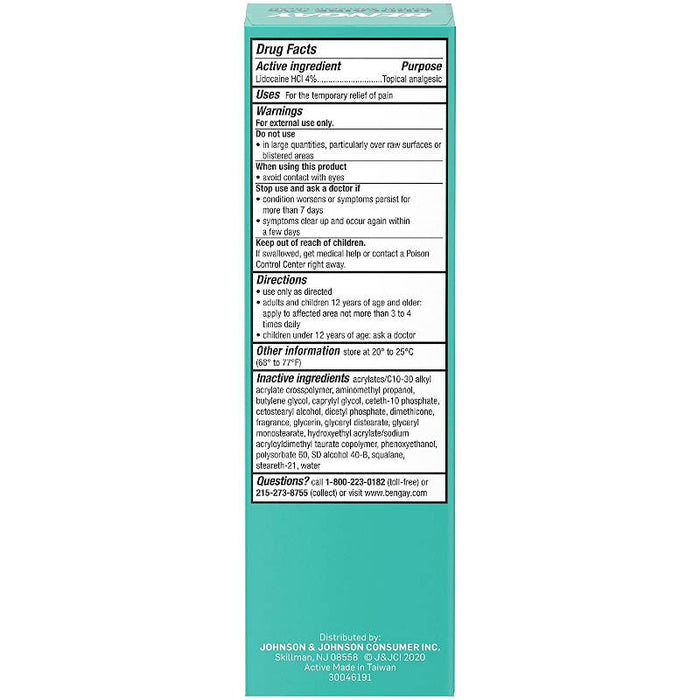Bengay Pain Relieving 4% Lidocaine Cream Topical Analgesic, Tropical Jasmine Scent, 3 oz - Usage instructions on reverse of product packaging