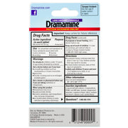 Dramamine All Day Less Drowsy Tablets Chewable Formula Usage Instructions On Reverse Of Product Packaging.