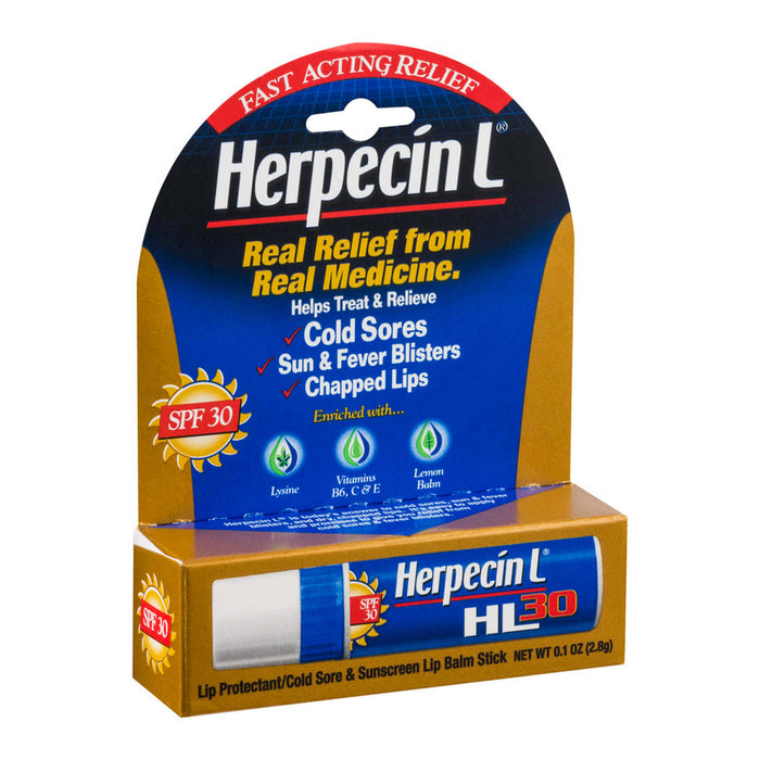 Herpecin L Lip Balm Stick SPF 30 Cold Sore Sun & Fever Blisters and Chapped Lips Relief, 1 Ounce Tube