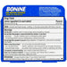 Bonine Motion Sickness Relief Tablets usage instructions on reverse of packaging.