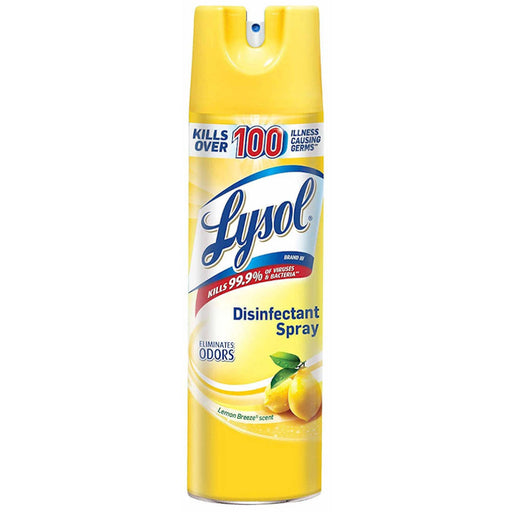 Lysol Disinfectant Spray Lemon Breeze Scent 19 oz bottle in front of white background