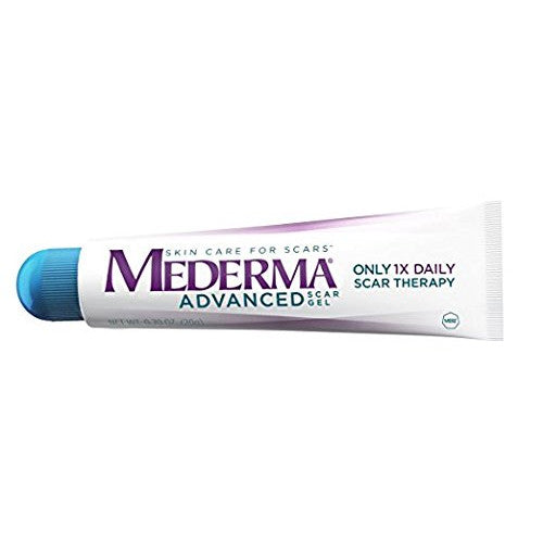 Mederma Advanced Scar Gel 20g tube of gel in front of white background
