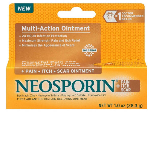 Neosporin Pain, Itch, Scar Multi-Action Ointment outer packagaing