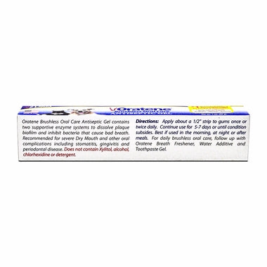 Zymox Oratene Antiseptic Oral Gel 1 oz usage instructions on reverse of product outer packaging