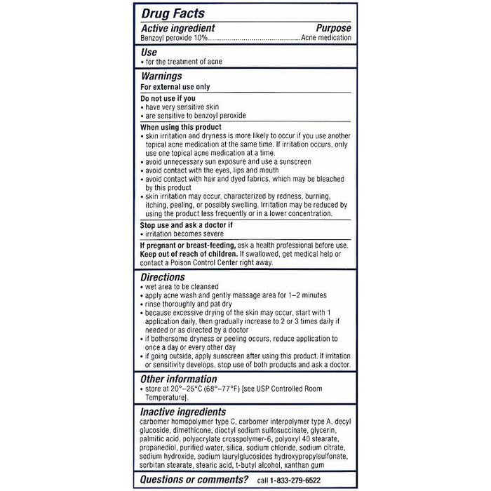 PanOxyl Acne Foaming Wash Maximum Strength - Usage instructions on reverse of product outer packaging