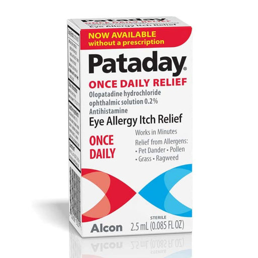 Alcon Pataday Once Daily Relief Eye Drops 2.5 ml Outer packaging in front of white background.