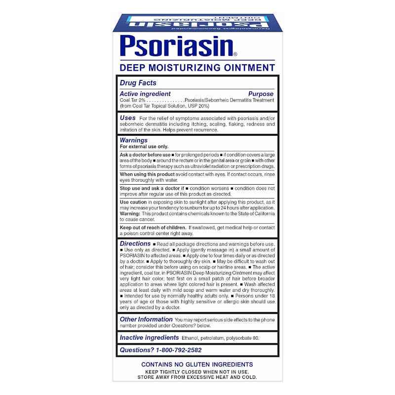Psoriasin Deep Moisturizing Ointment - 2% Coal Tar - Stops Psoriasis Itching, Scaling, Redness - 4.2 oz  UK