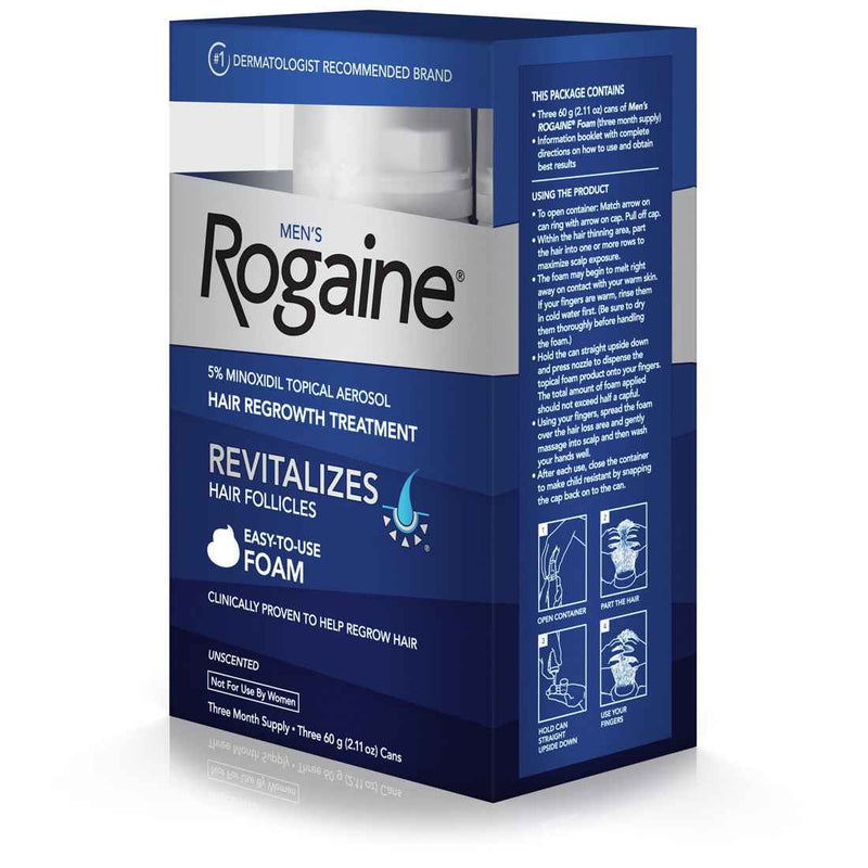 Men's Rogaine 5% Minoxidil Foam for Hair Loss and Hair Regrowth, Topical Treatment for Thinning Hair, 3-Month Supply,2.11 Ounce (Pack of 3)  UK