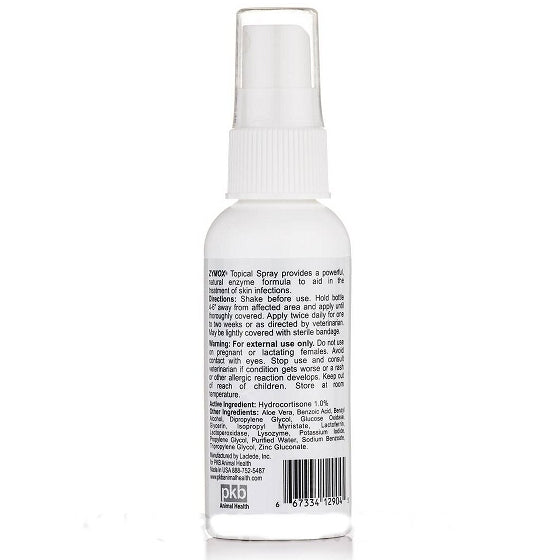 Zymox  Topical Spray with Hydrocortisone 1.0% product usage instructions on reverse of packaging